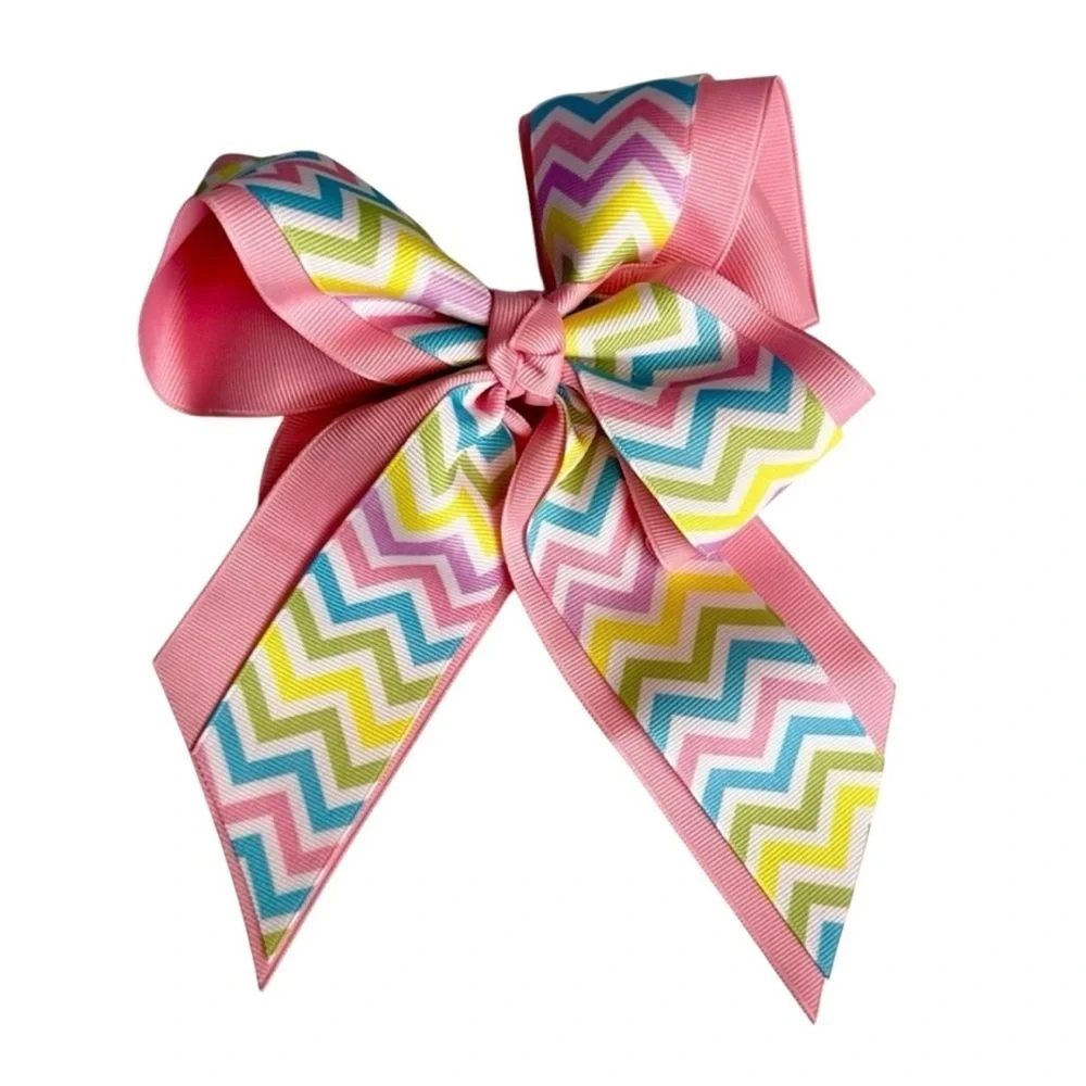 New Chevron Pink Grosgrain Ribbon Hair Bow Clip Girls Dance Pageant Cheer Show